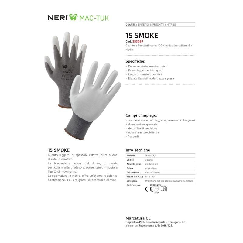 Guanti 15 Smoke a filo continuo in poliestere-nitrile
