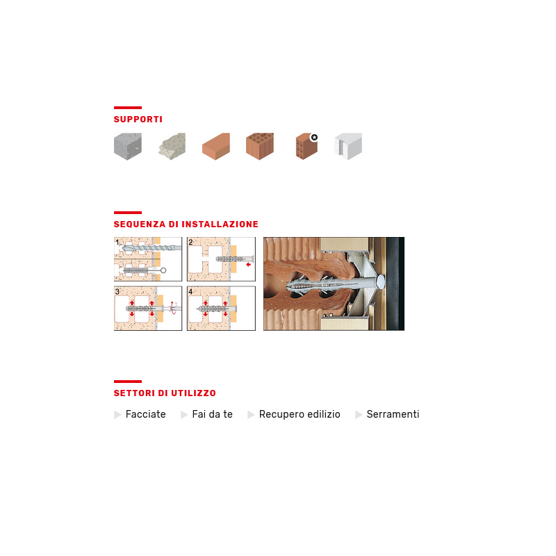 Tassello TE prolungato in Nylon TUP3 con tre alette